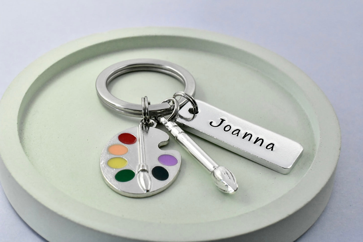 Personalised Painting Keyring • Painter Key Ring • Artist Keychain • Art Gift • Paintbrush • Pallet • Gift For Someone that Loves To Paint