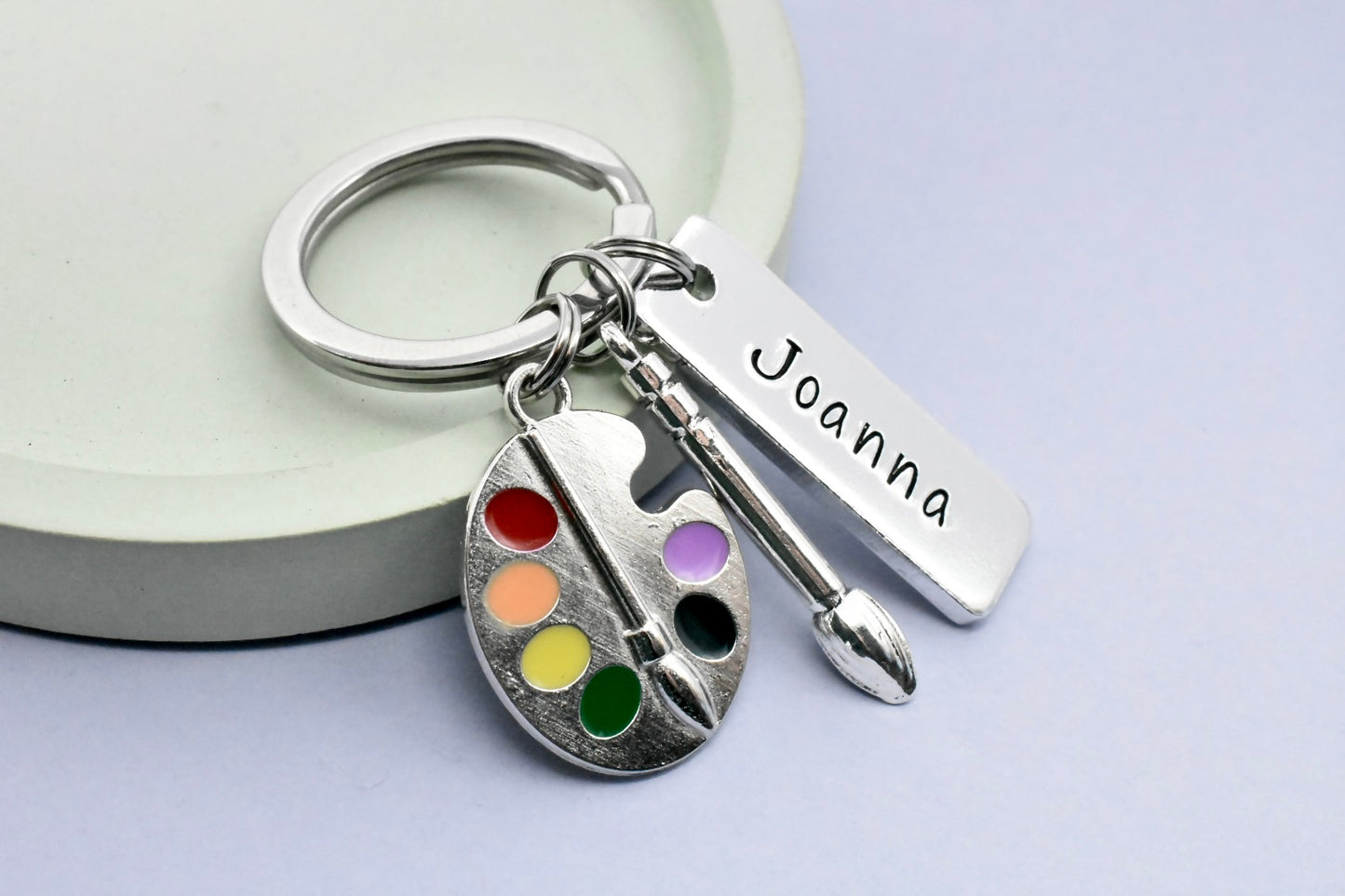 Personalised Painting Keyring • Painter Key Ring • Artist Keychain • Art Gift • Paintbrush • Pallet • Gift For Someone that Loves To Paint