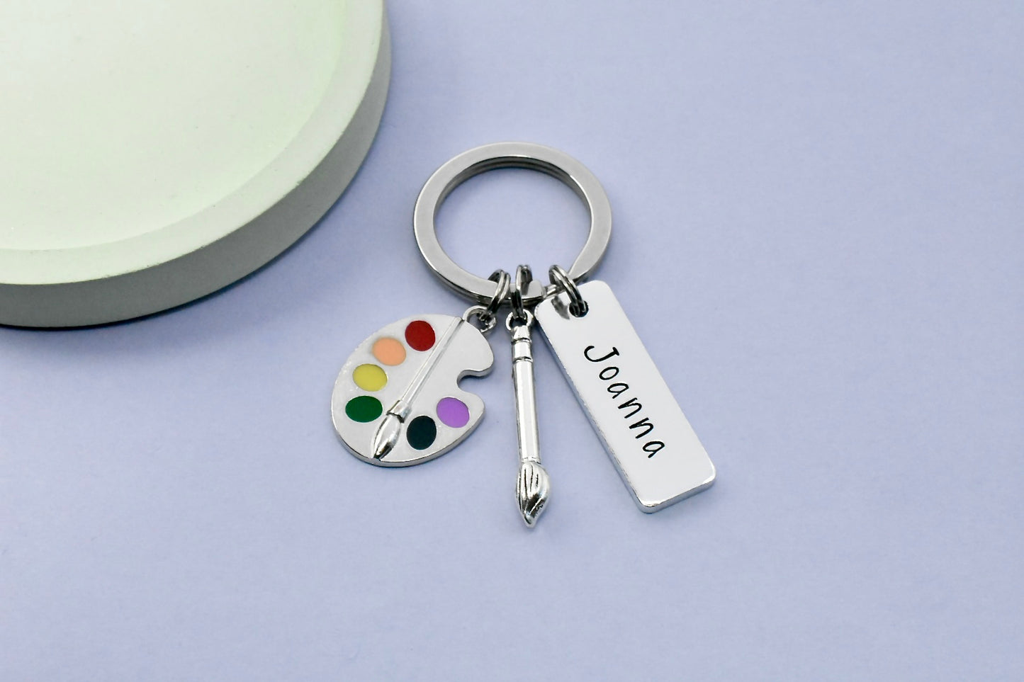 Personalised Painting Keyring • Painter Key Ring • Artist Keychain • Art Gift • Paintbrush • Pallet • Gift For Someone that Loves To Paint