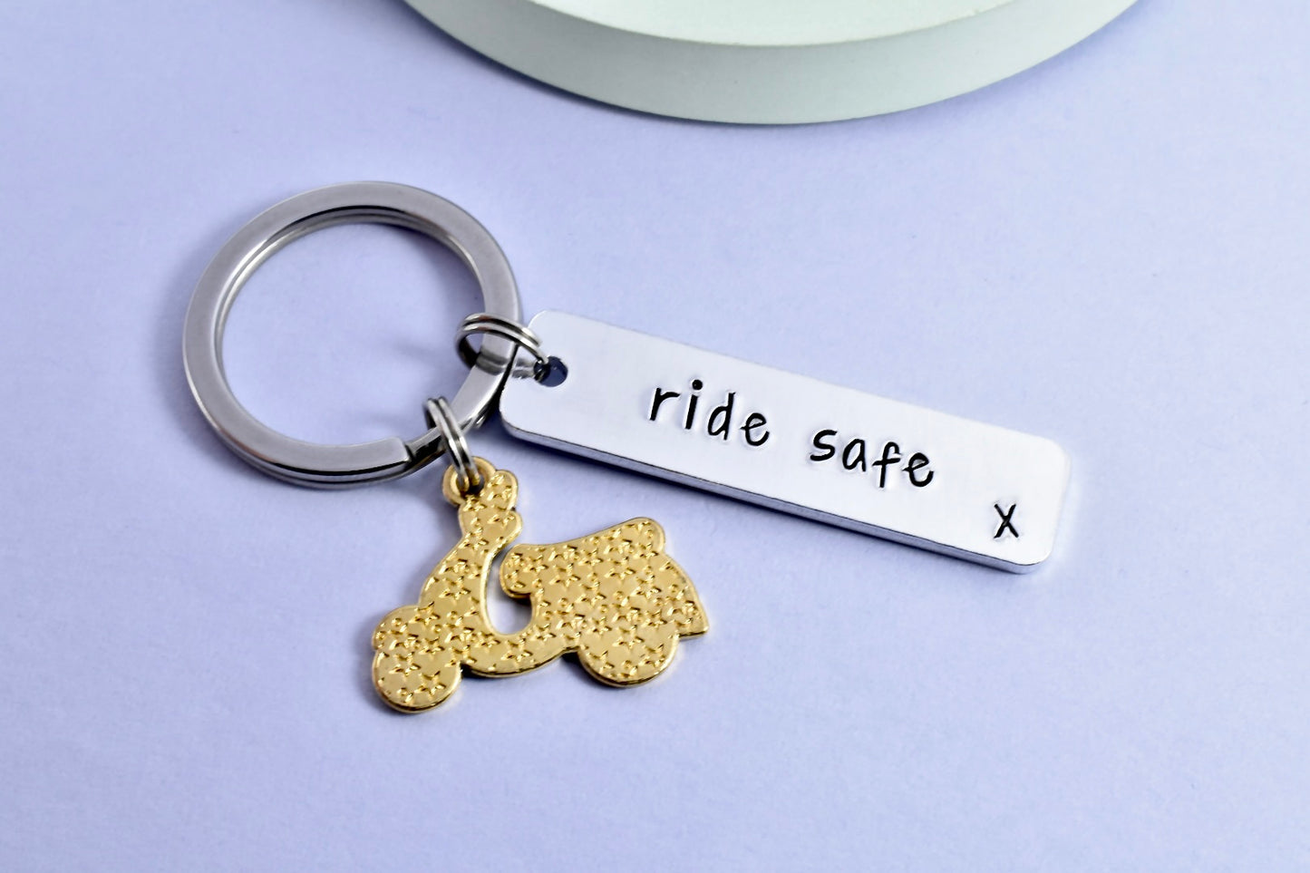 Personalised Moped Keyring • Scooter Key Ring • Personalised 'Ride Safe' Keychain • First Moped Gift • Passed CBT Test Gift • Bike Keyring