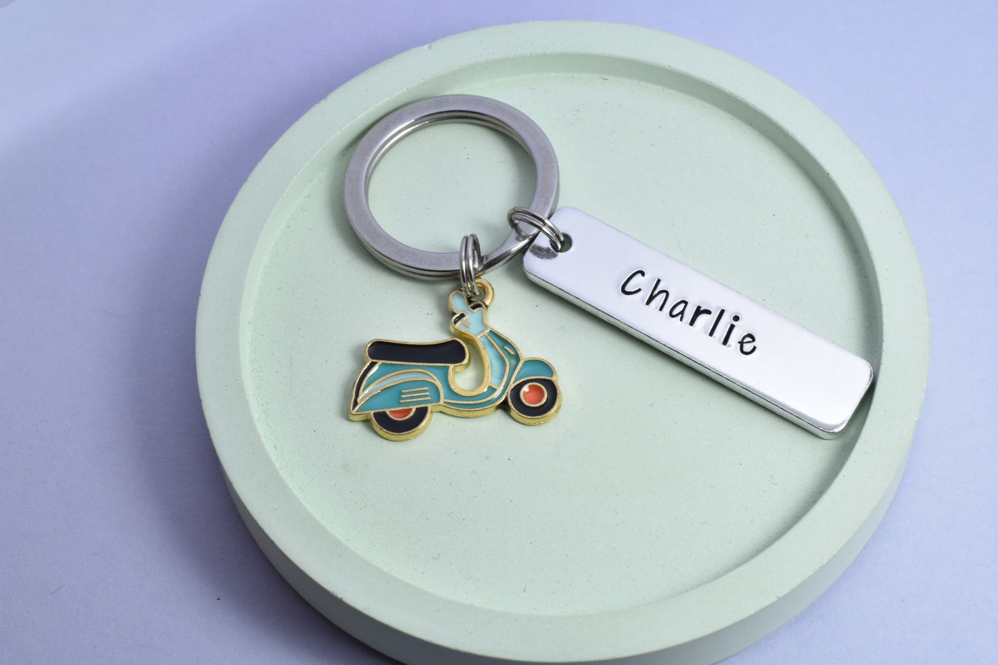 Personalised Moped Keyring • Scooter Key Ring • Personalised 'Ride Safe' Keychain • First Moped Gift • Passed CBT Test Gift • Bike Keyring