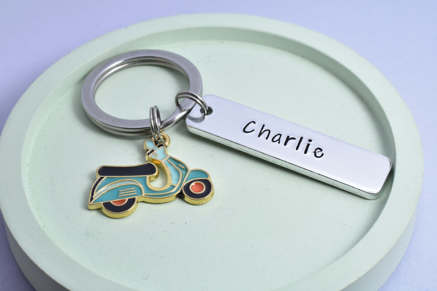 Personalised Moped Keyring • Scooter Key Ring • Personalised 'Ride Safe' Keychain • First Moped Gift • Passed CBT Test Gift • Bike Keyring