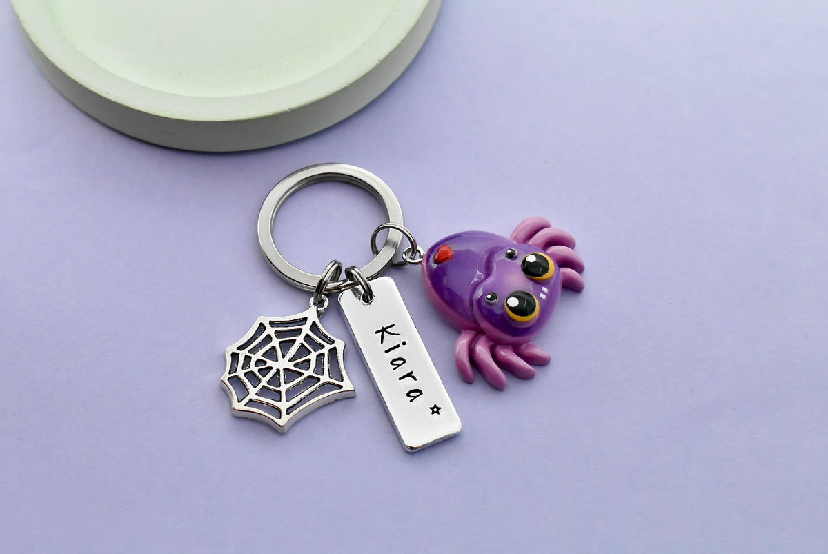 Personalised Spider Keyring with Name, Unique Gift for Spider Lovers