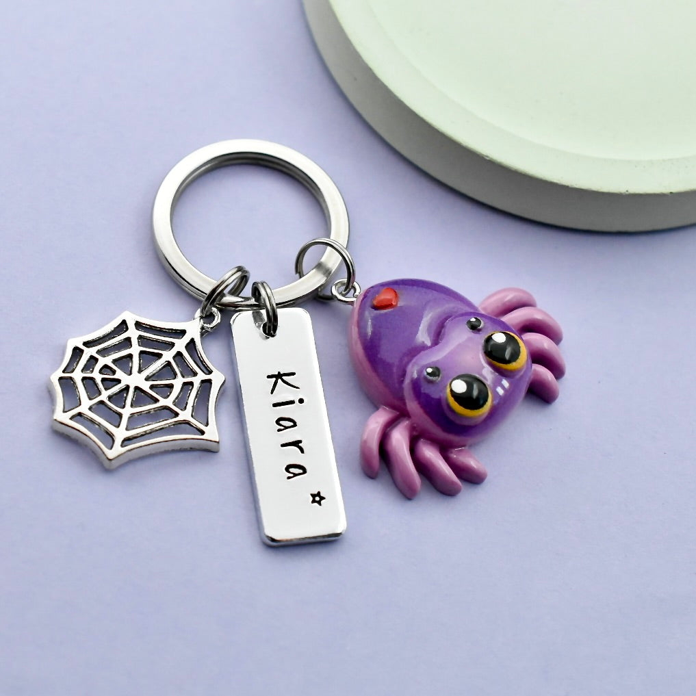 Personalised Spider Keyring with Name, Unique Gift for Spider Lovers