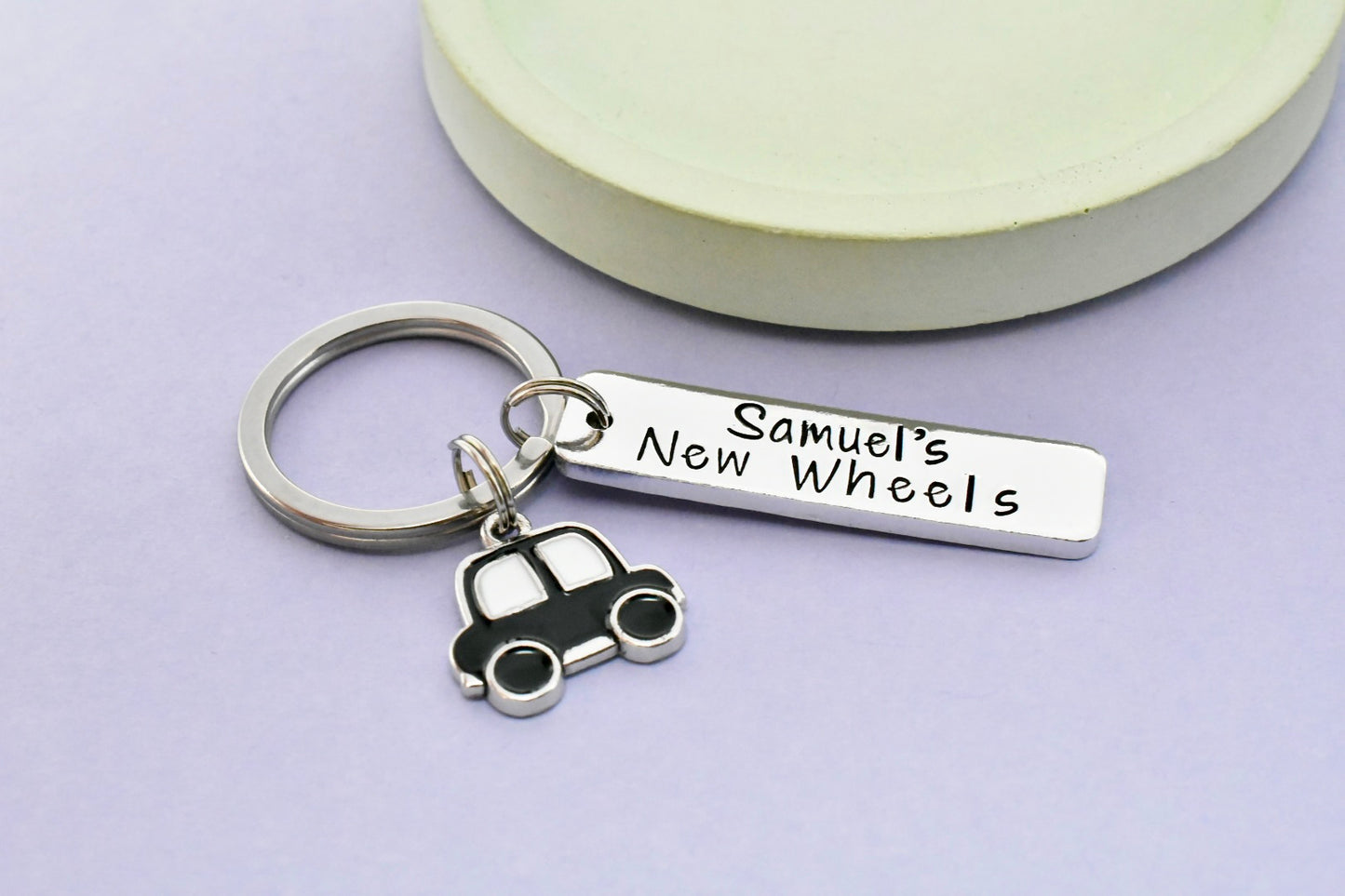 Personalised New Wheels Keyring