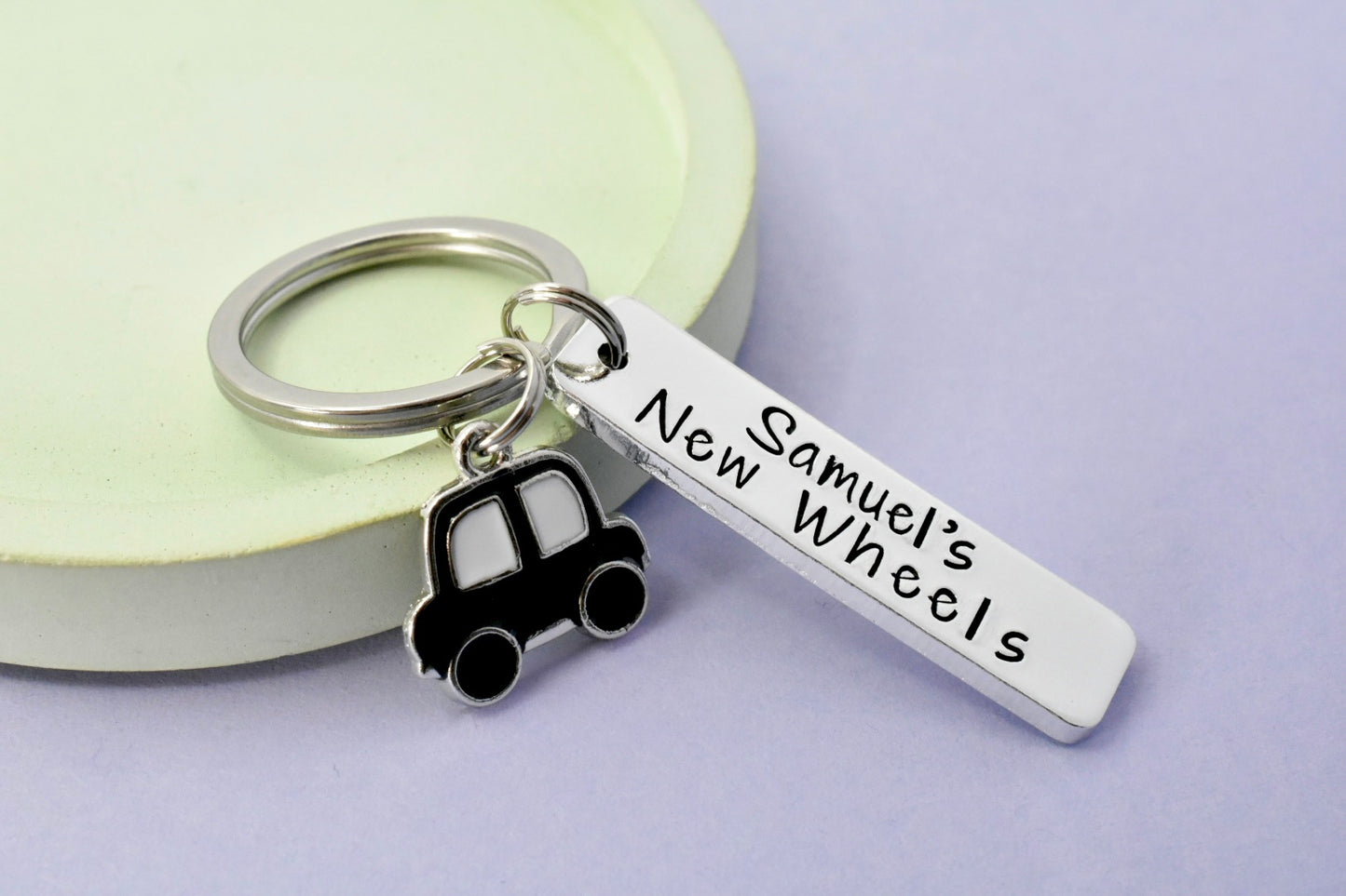 Personalised New Wheels Keyring