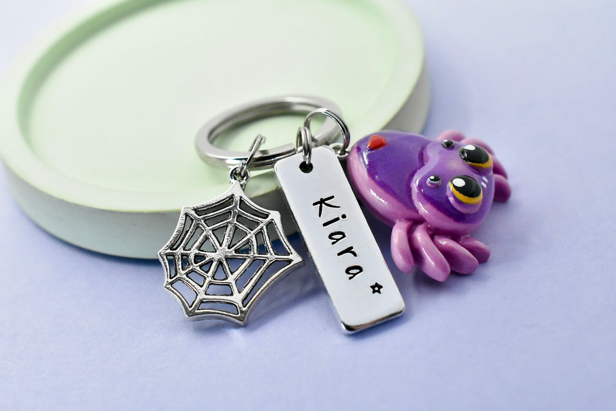 Personalised Spider Keyring with Name, Unique Gift for Spider Lovers