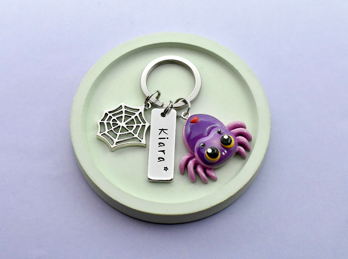 Personalised Spider Keyring with Name, Unique Gift for Spider Lovers