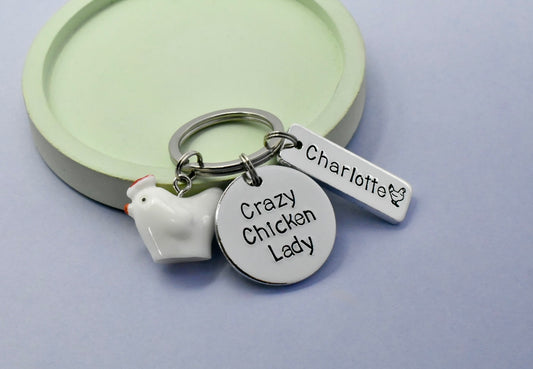 Personalised Crazy Chicken Lady/Man Keyring - Handmade Gift for Chicken Lovers