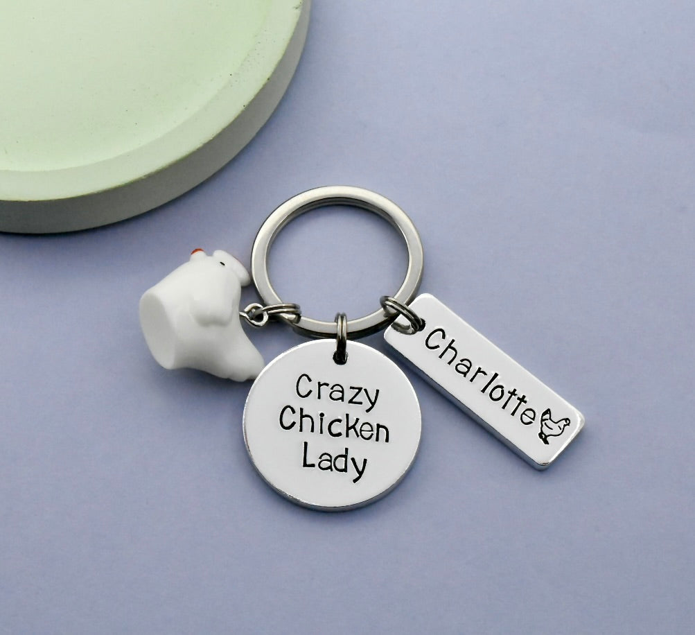 Personalised Crazy Chicken Lady/Man Keyring