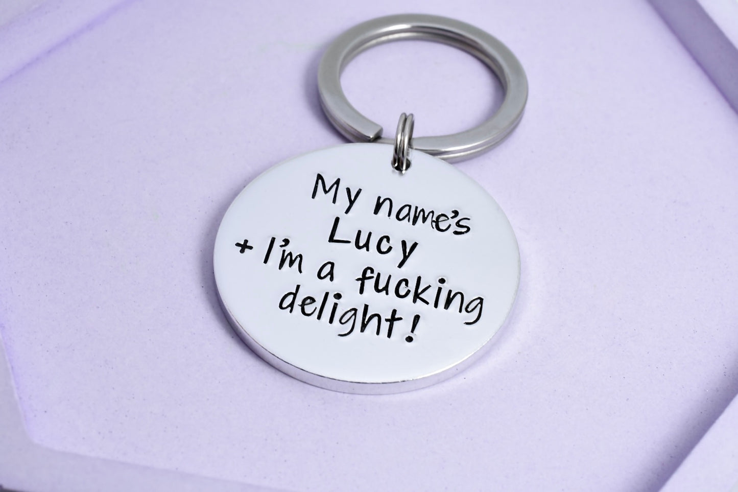 My Name's (Customisable) + I'm A Fucking Delight! Keyring • Personalised Sweary Key Chain • Offensive Gift • Funny Grumpy Friend Gift