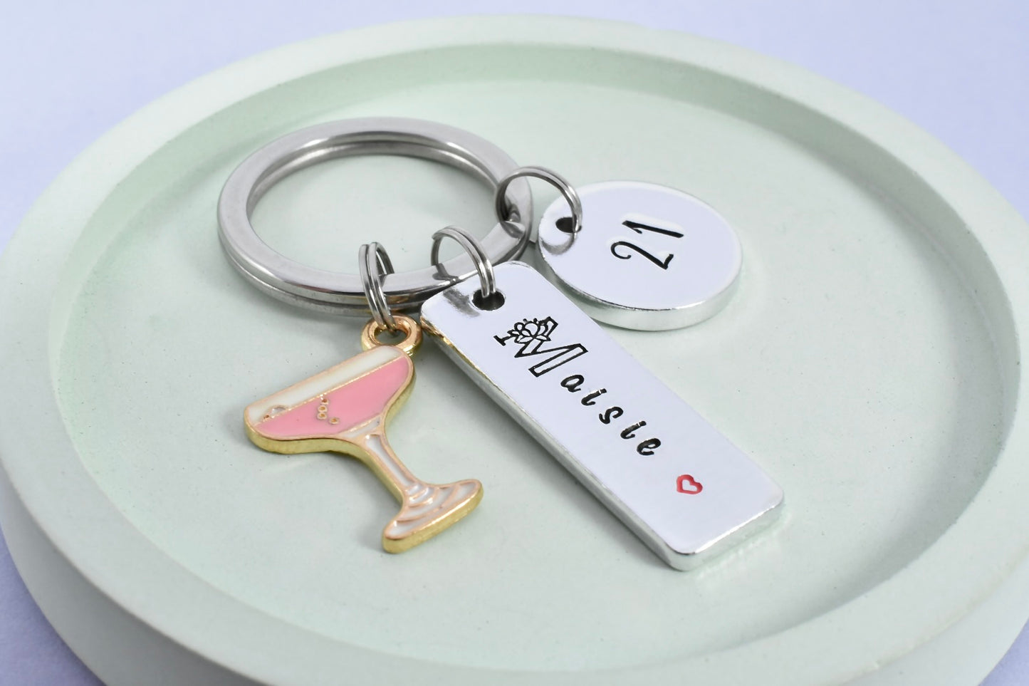 Personalised Birthday Keyring • 21st Key Ring • First Legal Drink Gift • Cocktail Keyring • Champagne • Customised Name and Age • 18th
