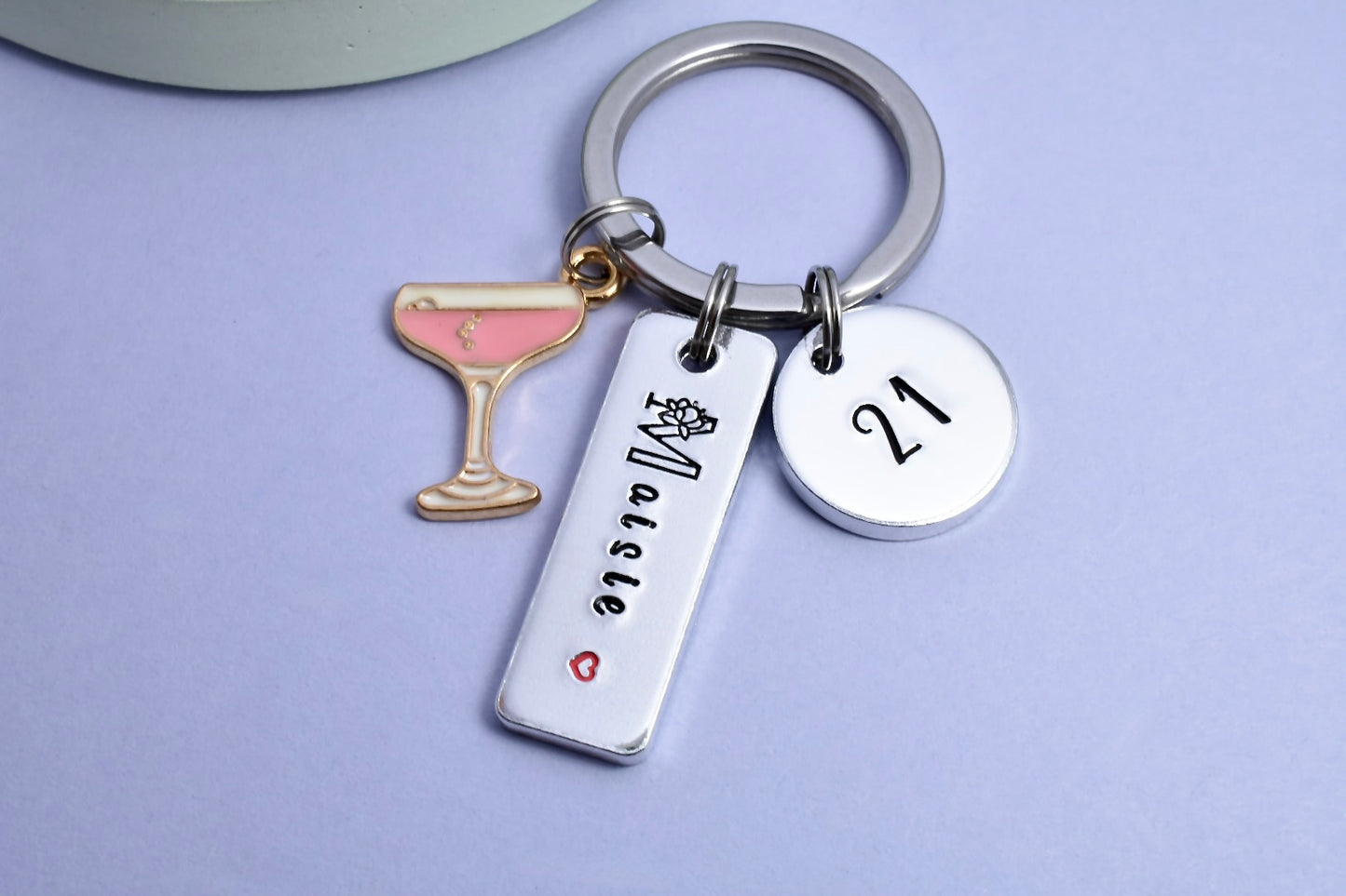 Personalised Birthday Keyring • 21st Key Ring • First Legal Drink Gift • Cocktail Keyring • Champagne • Customised Name and Age • 18th