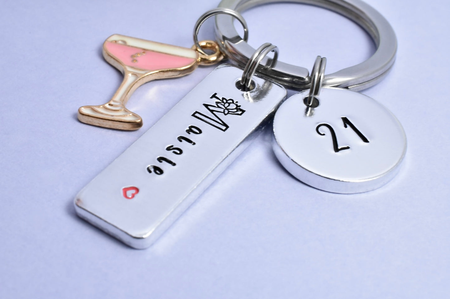 Personalised Birthday Keyring • 21st Key Ring • First Legal Drink Gift • Cocktail Keyring • Champagne • Customised Name and Age • 18th