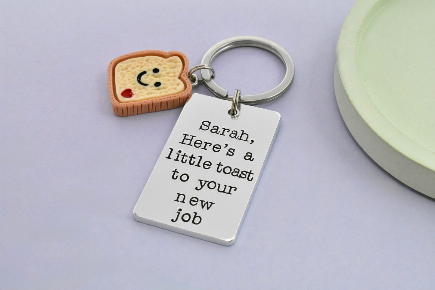 Personalised “Here’s a Little Toast” Keyring • Choose Your Phrase • New Chapter, New Job, New Home or Just to You • Cute Toast Charm