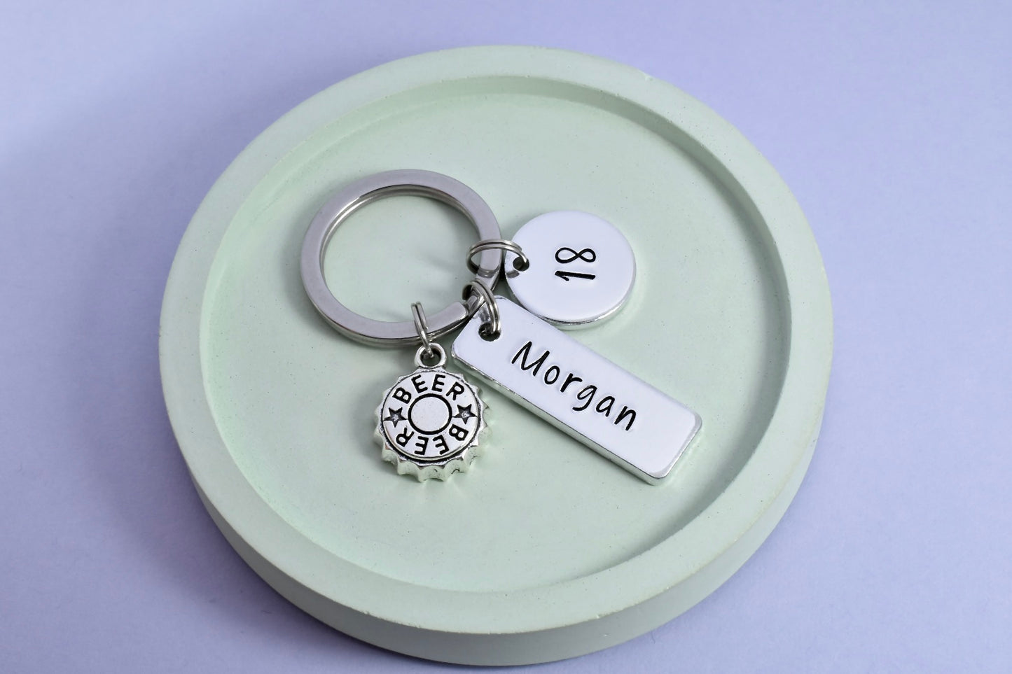 Personalised Birthday Keyring • 18th Key Ring • First Legal Drink Gift • Beer Cap Keyring • Gift For Him • Customised Name and Age • 21st