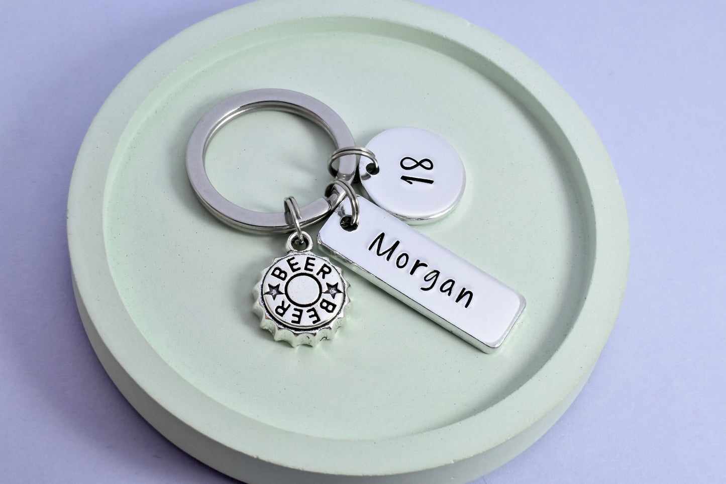 Personalised Birthday Keyring • 18th Key Ring • First Legal Drink Gift • Beer Cap Keyring • Gift For Him • Customised Name and Age • 21st