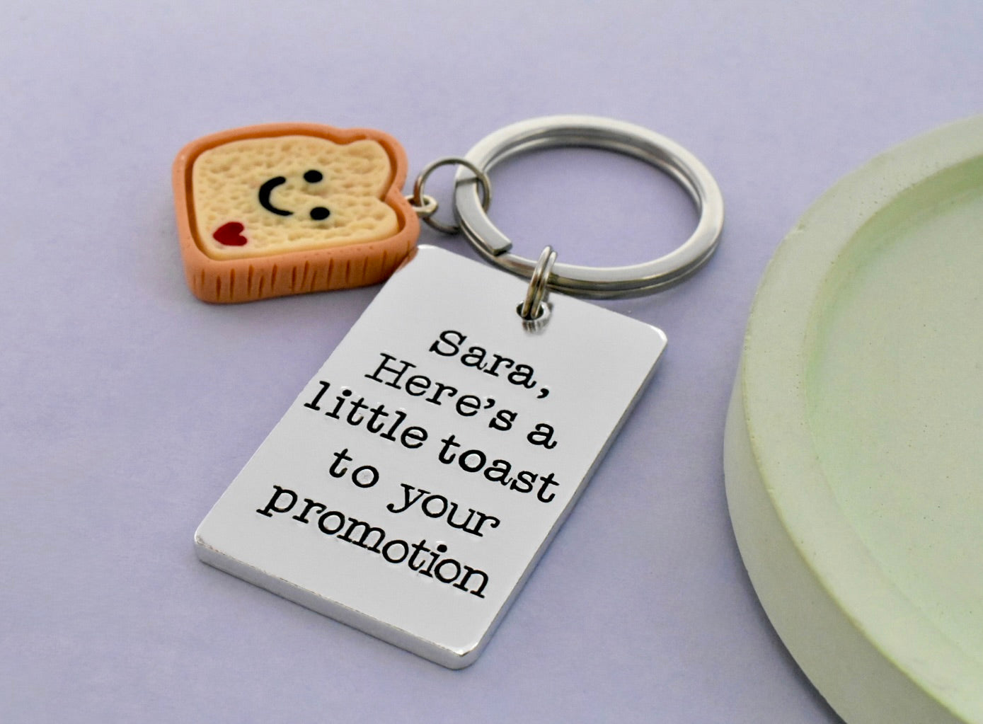Personalised “Here’s a Little Toast” Keyring • Choose Your Phrase • New Chapter, New Job, New Home or Just to You • Cute Toast Charm