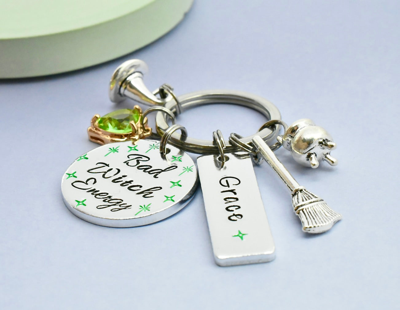 Bad Witch Energy Keyring • Personalised Green Witch Keychain • Charm Key Ring • Good Witch Energy • Pink Witch Keychain • Witchy Gift