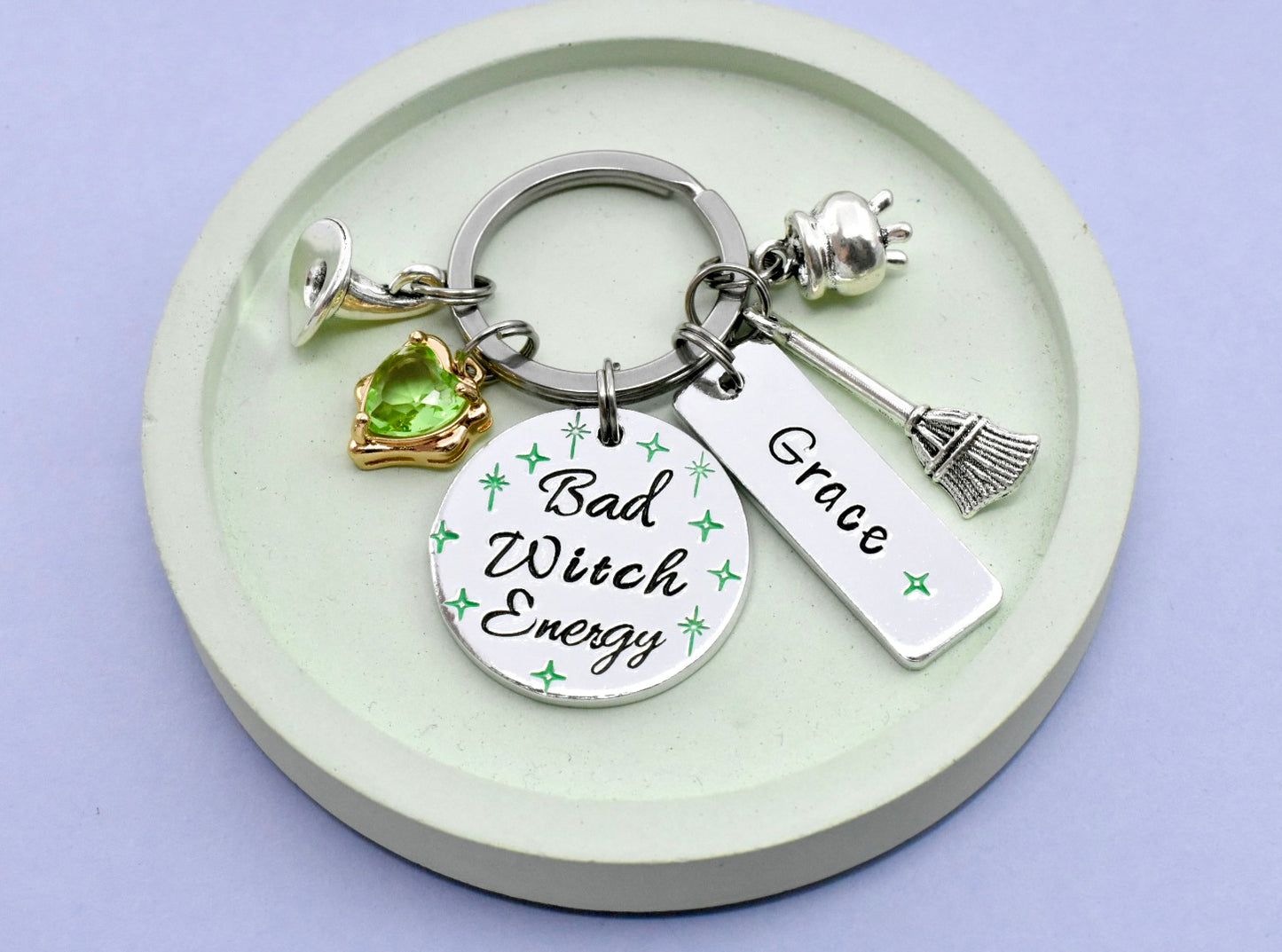 Bad Witch Energy Keyring • Personalised Green Witch Keychain • Charm Key Ring • Good Witch Energy • Pink Witch Keychain • Witchy Gift
