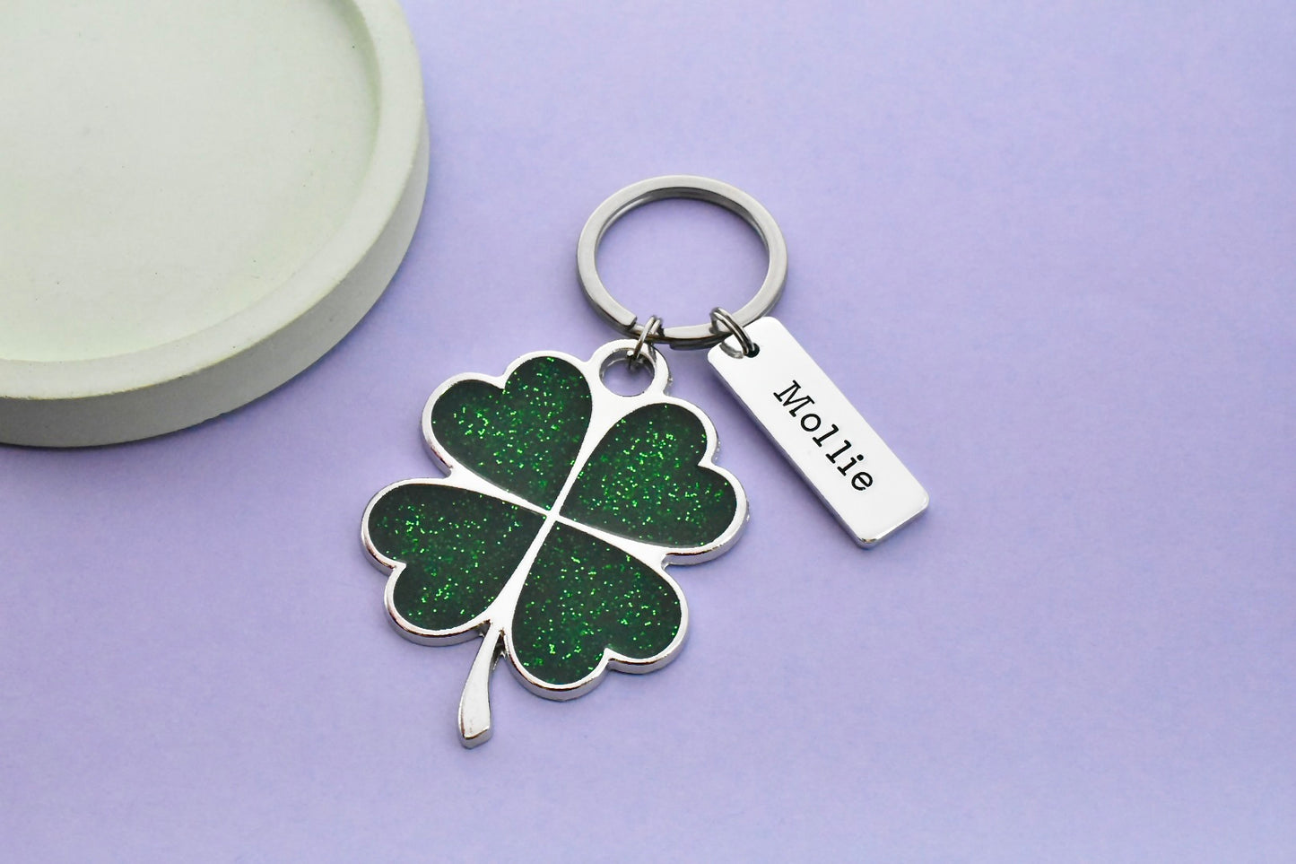 Personalised Good Luck Four Leaf Clover Keyring