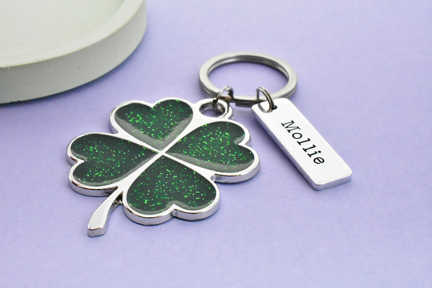 Personalised Good Luck Four Leaf Clover Keyring
