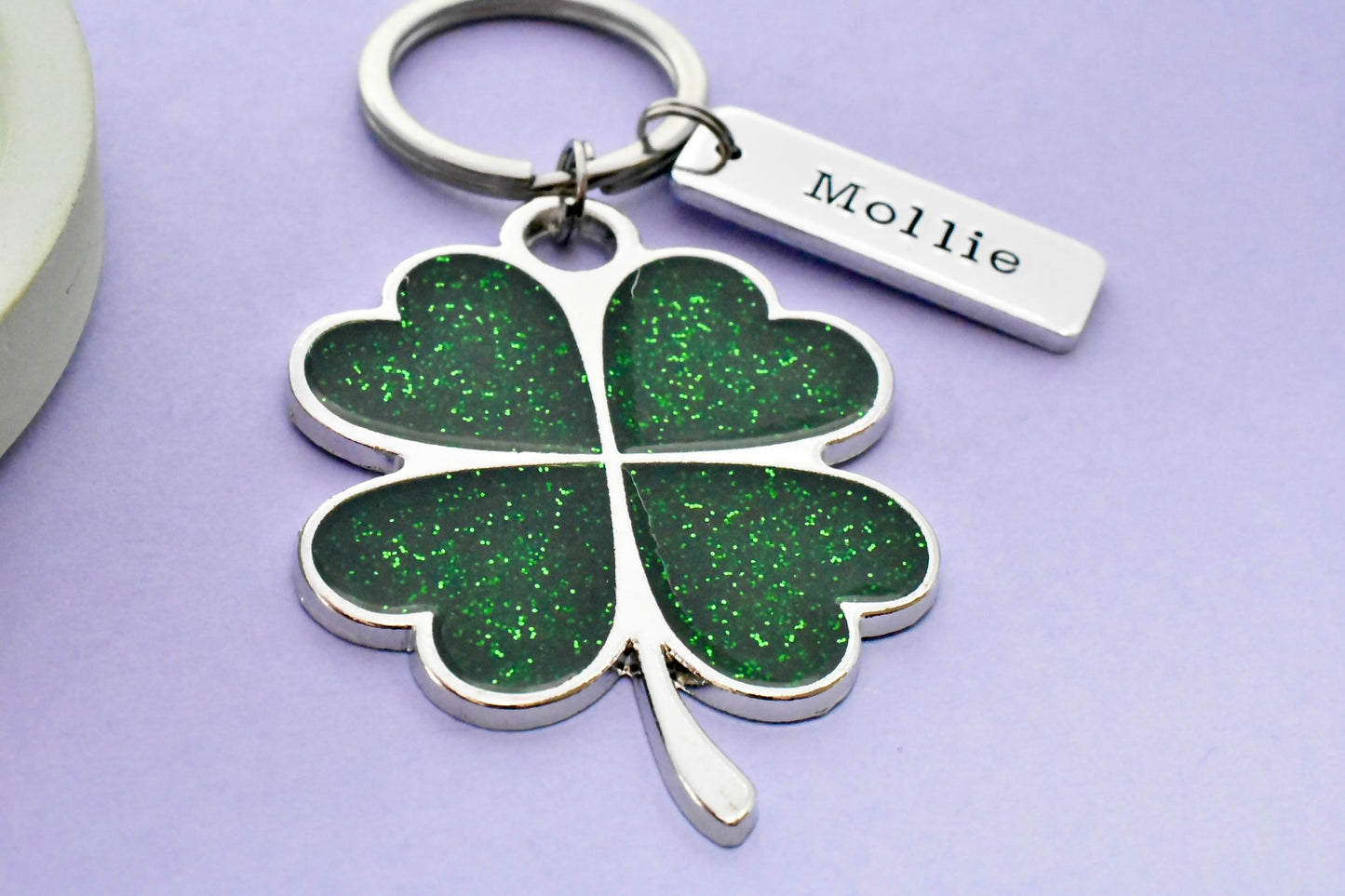 Personalised Good Luck Four Leaf Clover Keyring