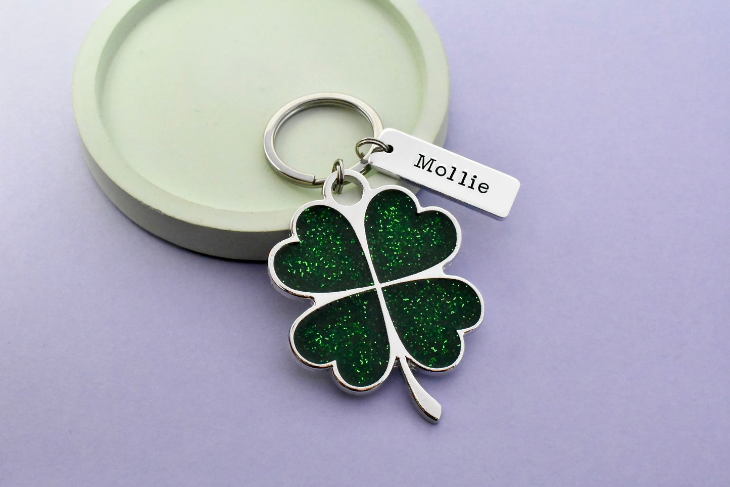 Personalised Good Luck Four Leaf Clover Keyring