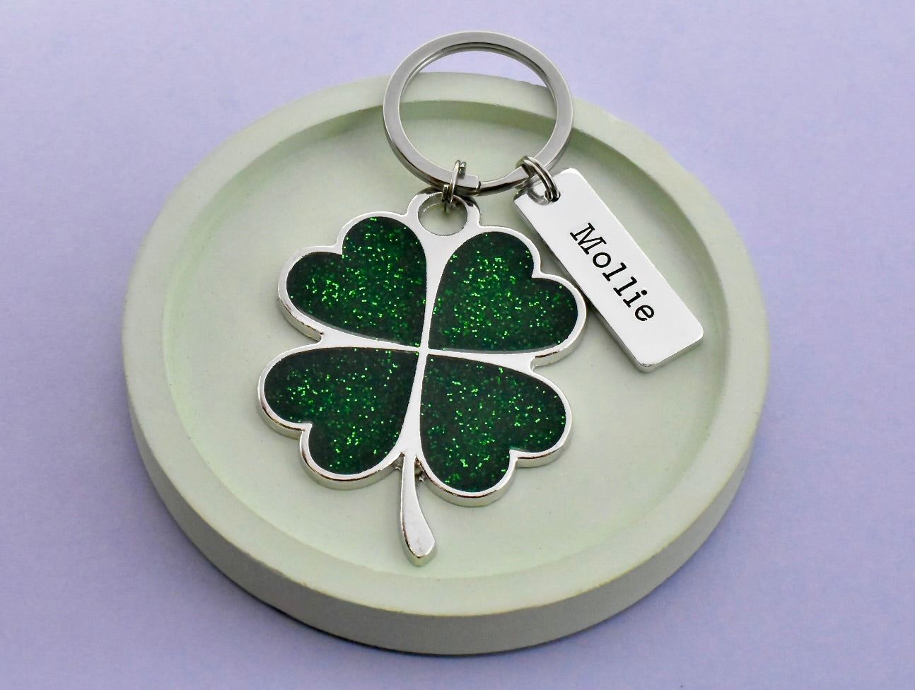 Personalised Good Luck Four Leaf Clover Keyring
