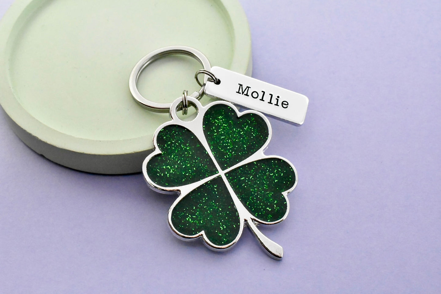 Personalised Good Luck Four Leaf Clover Keyring