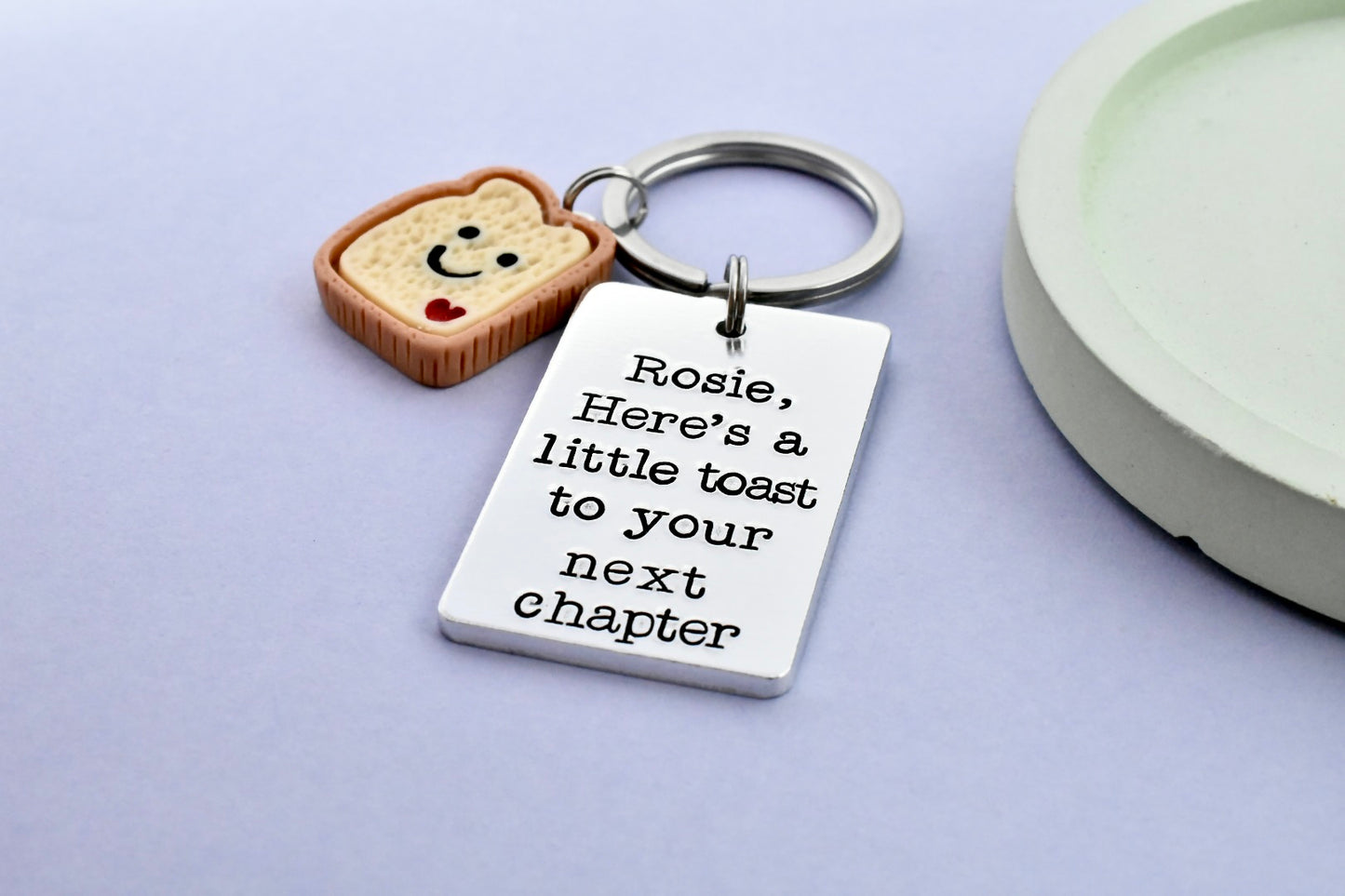 Personalised “Here’s a Little Toast” Keyring • Choose Your Phrase • New Chapter, New Job, New Home or Just to You • Cute Toast Charm