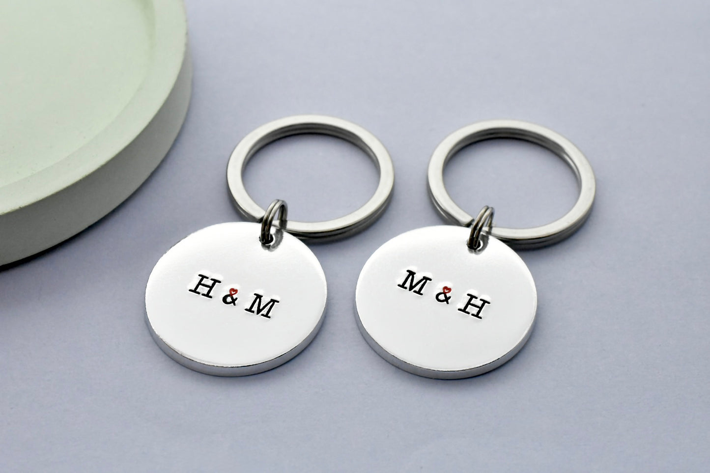 Custom Uppercase Initial Keyring • Personalised Couple Gift • Heart Ampersand Keychain • Single or Matching Set • Aluminium Keepsake