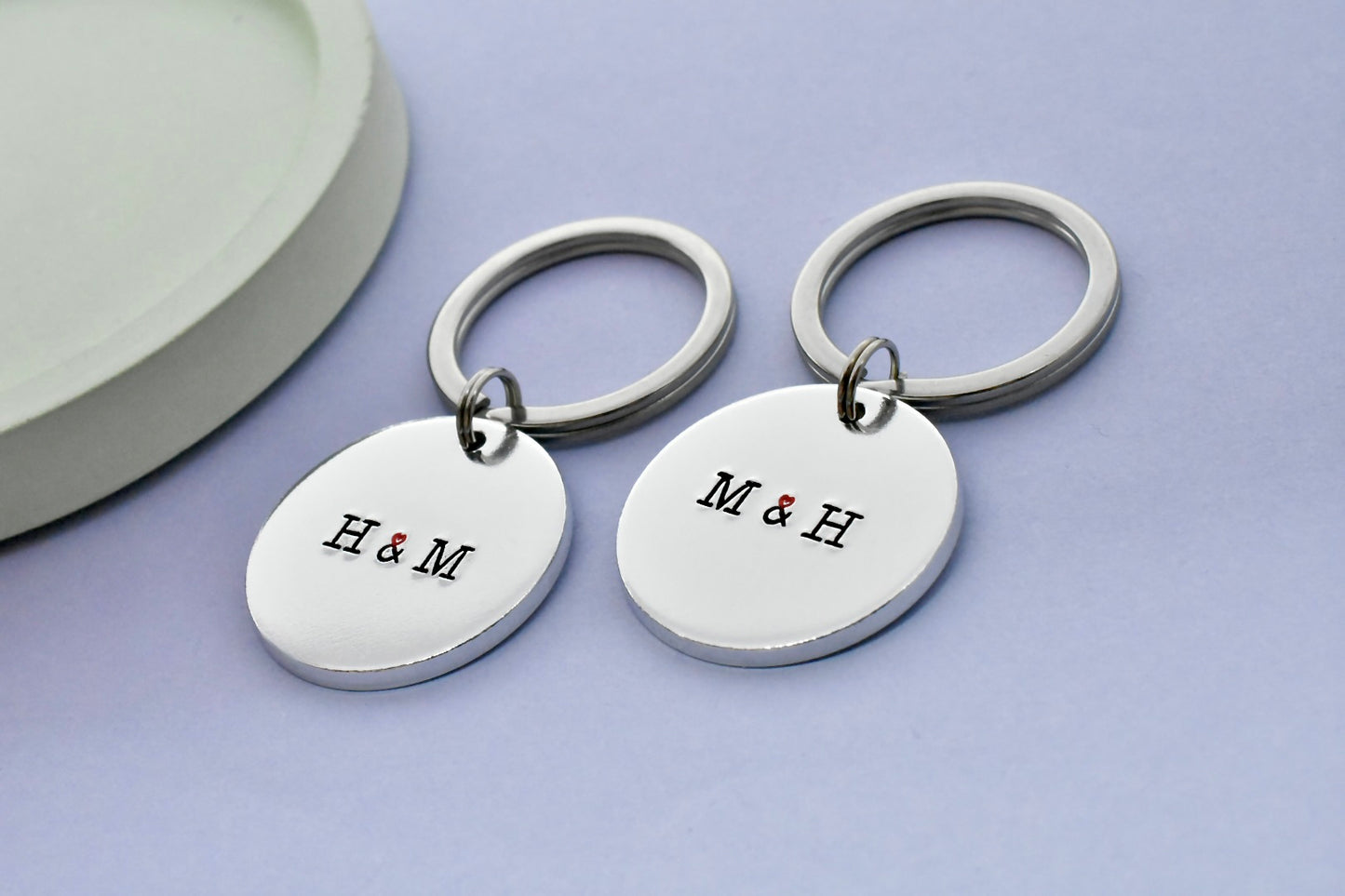 Custom Uppercase Initial Keyring • Personalised Couple Gift • Heart Ampersand Keychain • Single or Matching Set • Aluminium Keepsake