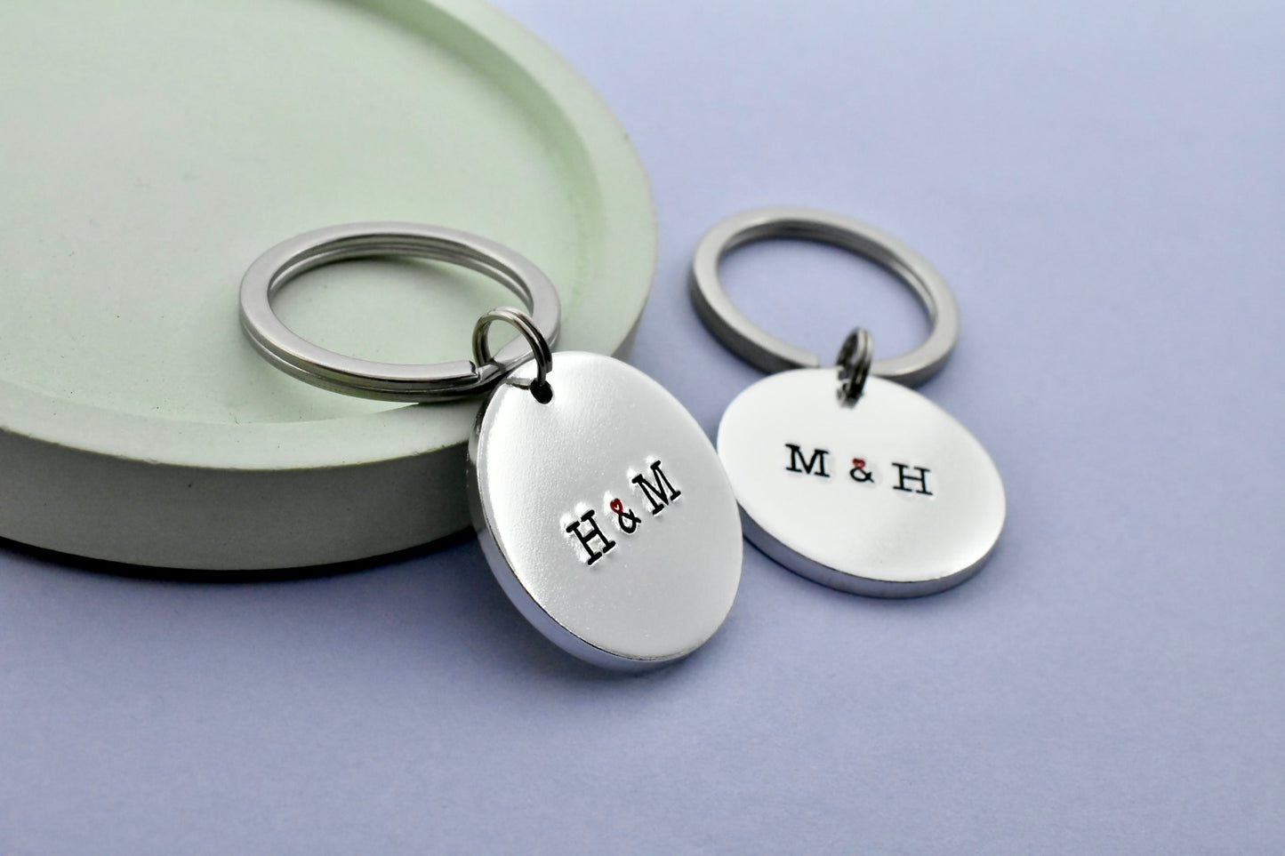 Custom Uppercase Initial Keyring • Personalised Couple Gift • Heart Ampersand Keychain • Single or Matching Set • Aluminium Keepsake