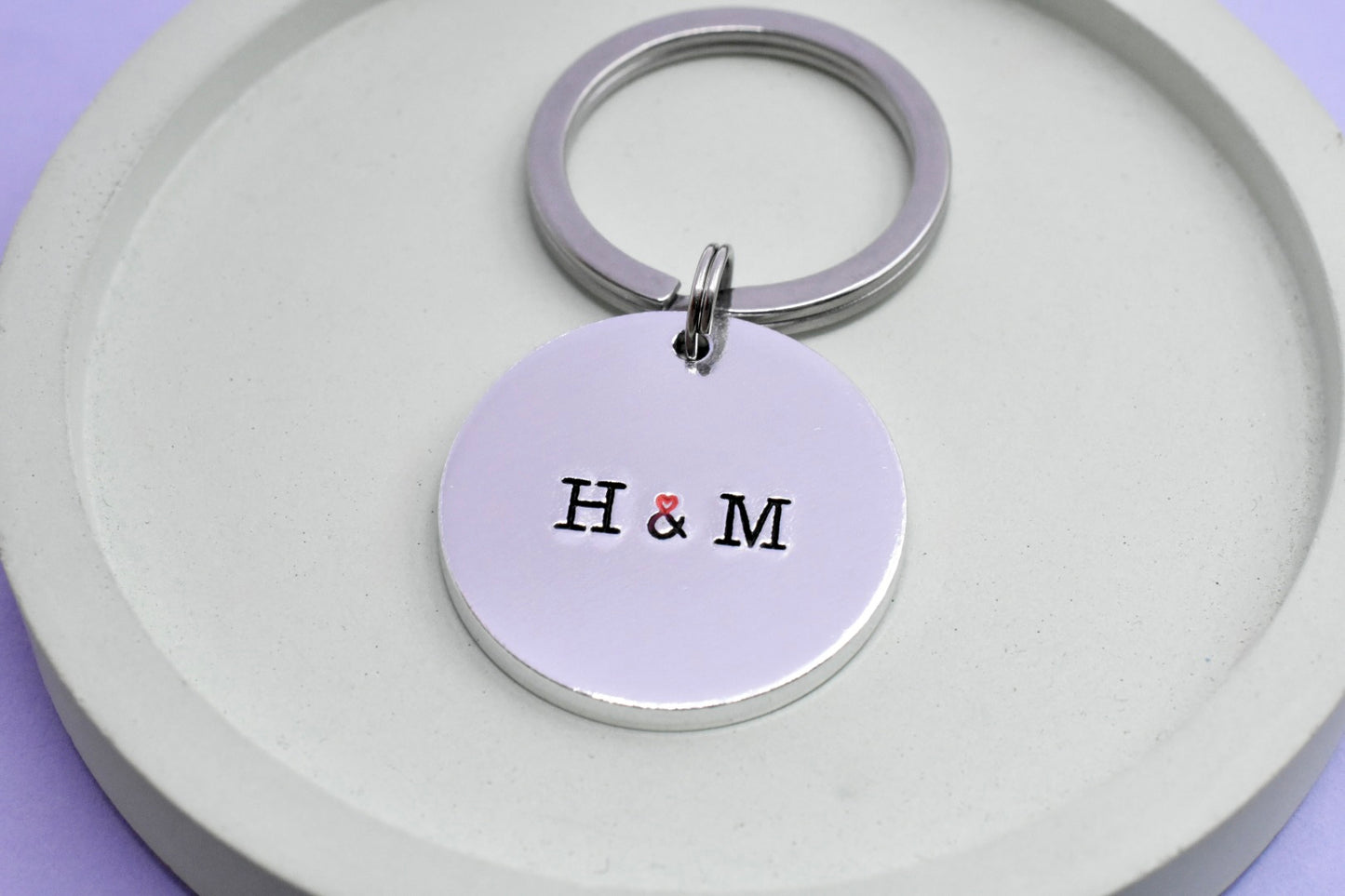 Custom Uppercase Initial Keyring • Personalised Couple Gift • Heart Ampersand Keychain • Single or Matching Set • Aluminium Keepsake