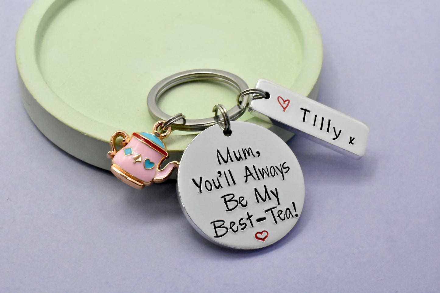 Personalised Best Tea Keyring UK | Custom Name Gift with Teapot Charm