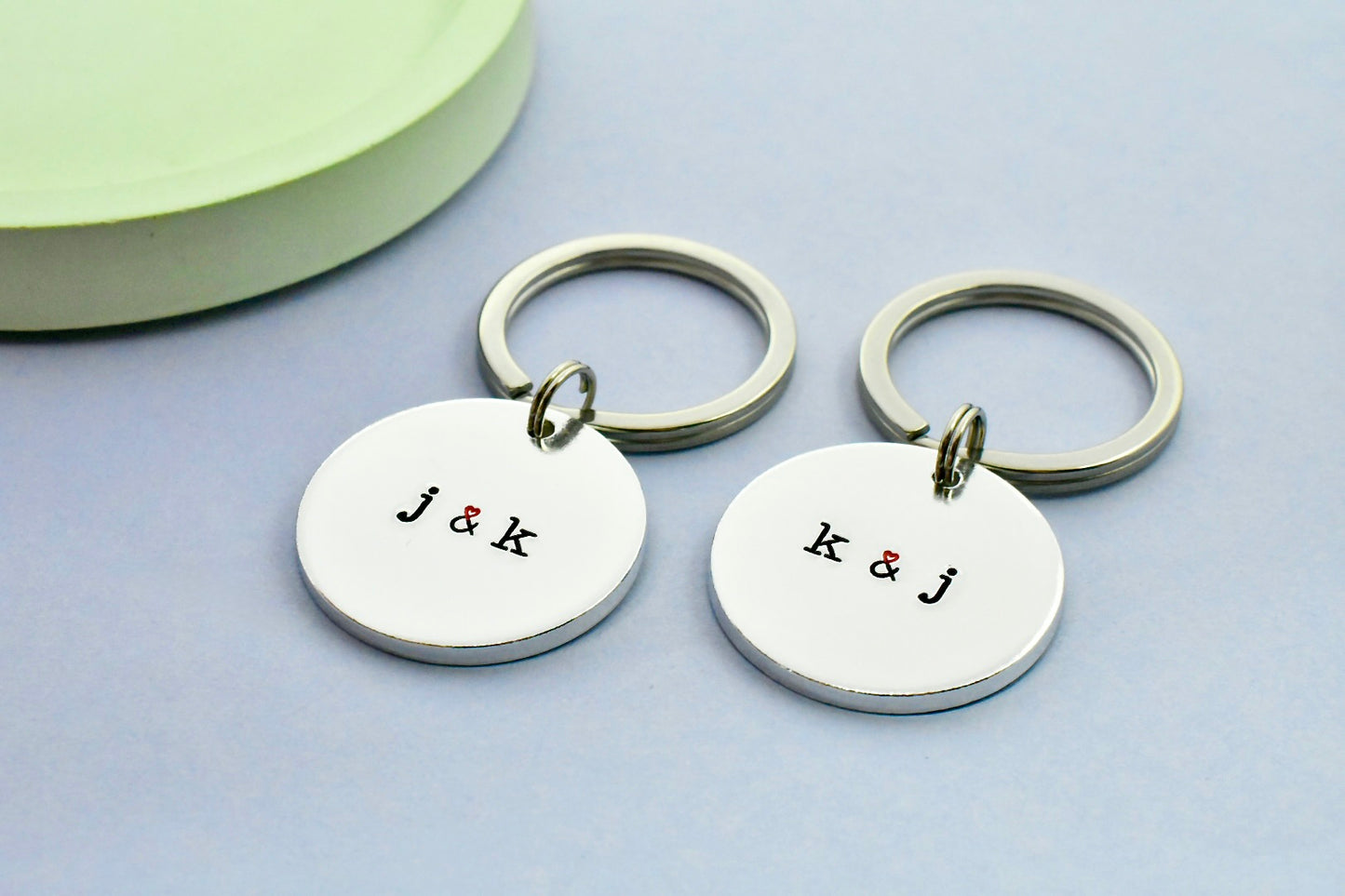 Personalised Initial Keyring • Couple Keychains with Heart Ampersand • Single or Matching Pair • Gift for Anniversary,Valentine’s or Wedding