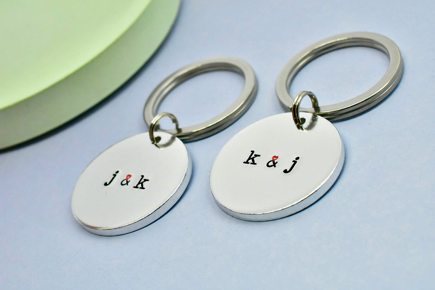 Personalised Initial Keyring • Couple Keychains with Heart Ampersand • Single or Matching Pair • Gift for Anniversary,Valentine’s or Wedding