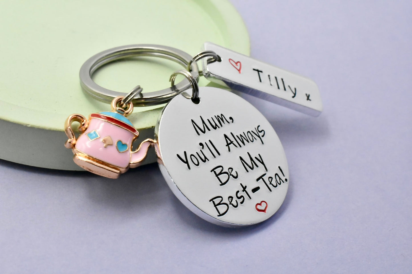 Personalised Best Tea Keyring UK | Custom Name Gift with Teapot Charm