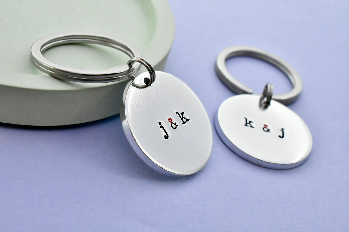 Personalised Initial Keyring • Couple Keychains with Heart Ampersand • Single or Matching Pair • Gift for Anniversary,Valentine’s or Wedding