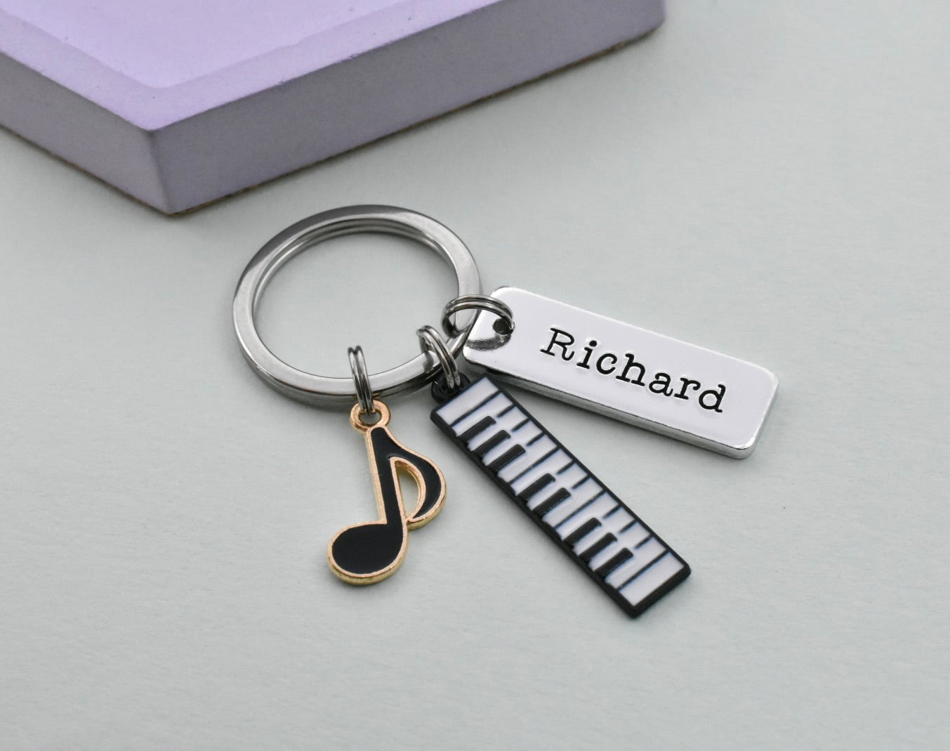 Personalised Music Keyring • Piano & Note Charms • Custom Name Gift • Music Lover Keychain • Stocking Filler