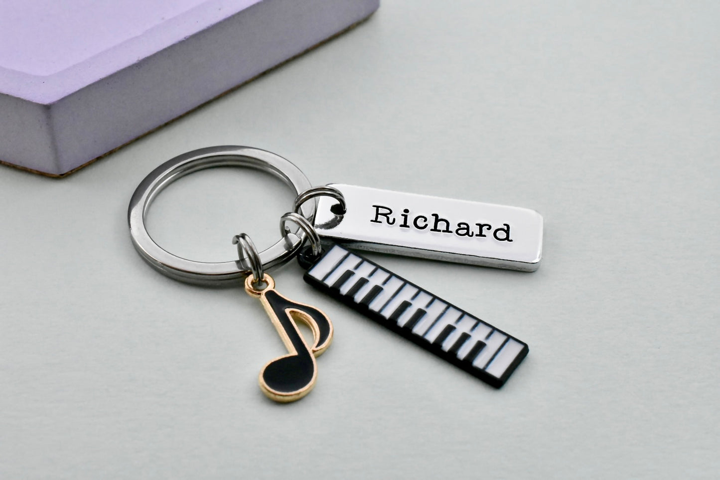 Personalised Music Keyring • Piano & Note Charms • Custom Name Gift • Music Lover Keychain • Stocking Filler