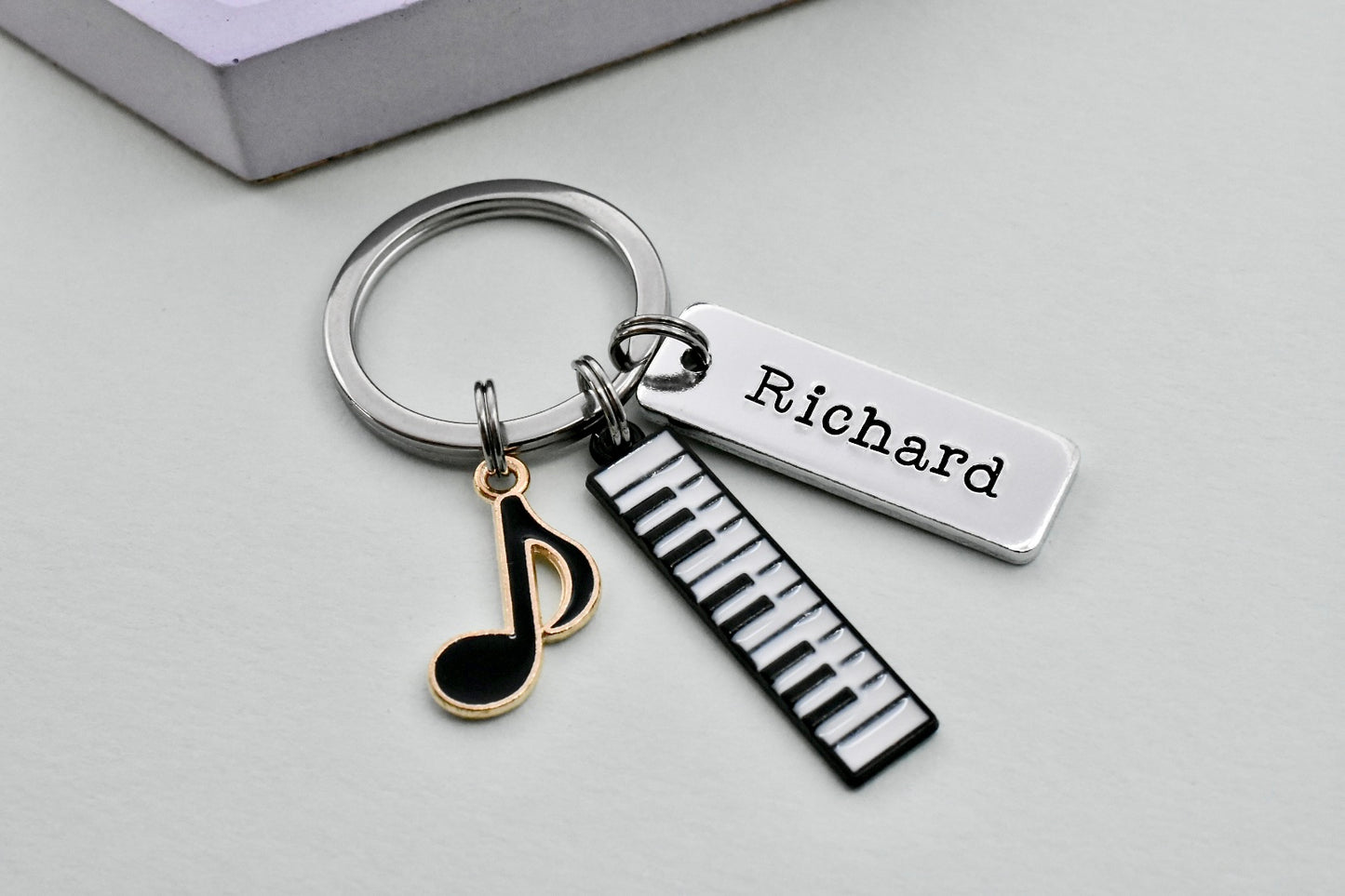Personalised Music Keyring • Piano & Note Charms • Custom Name Gift • Music Lover Keychain • Stocking Filler