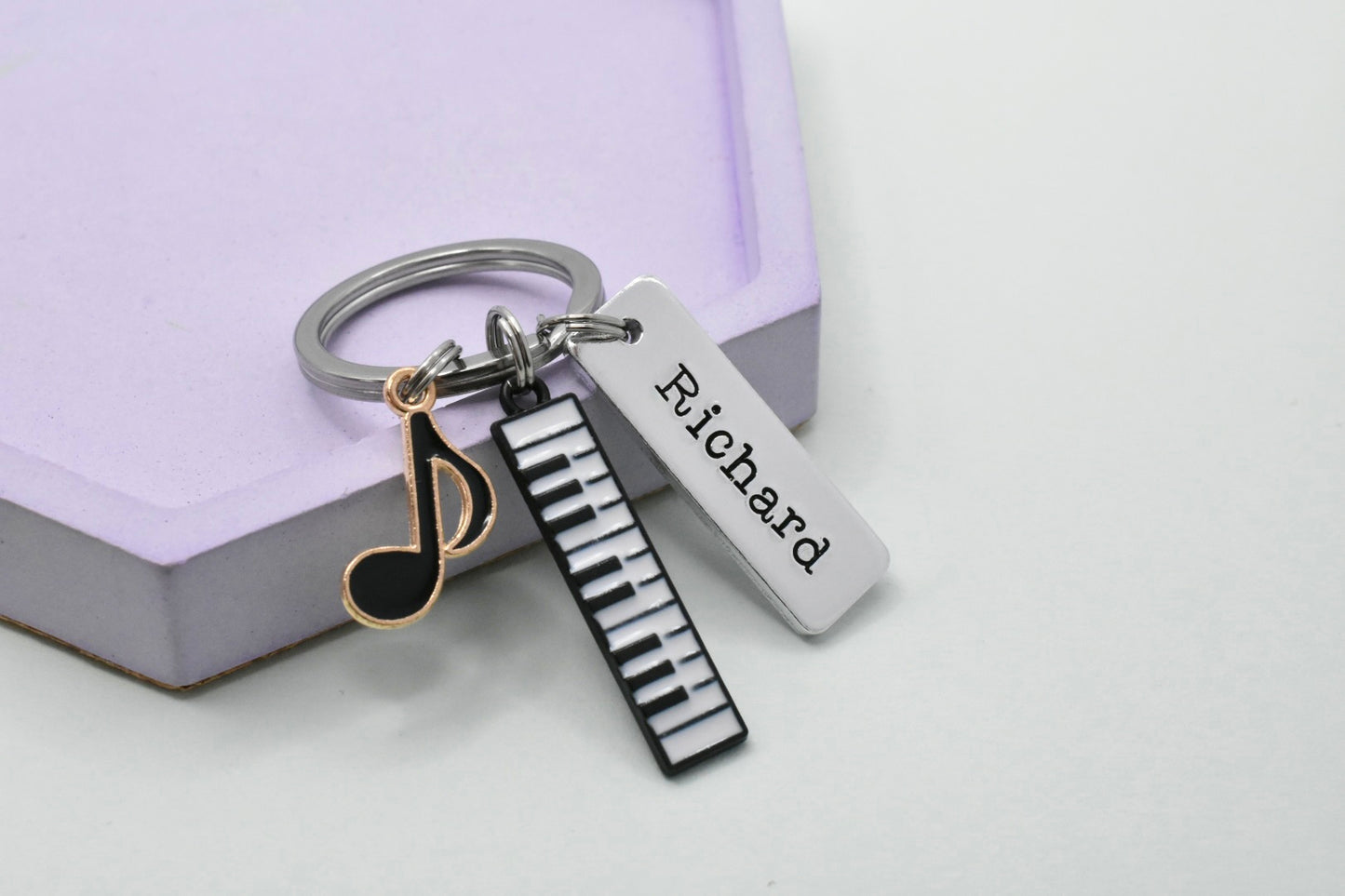Personalised Music Keyring • Piano & Note Charms • Custom Name Gift • Music Lover Keychain • Stocking Filler
