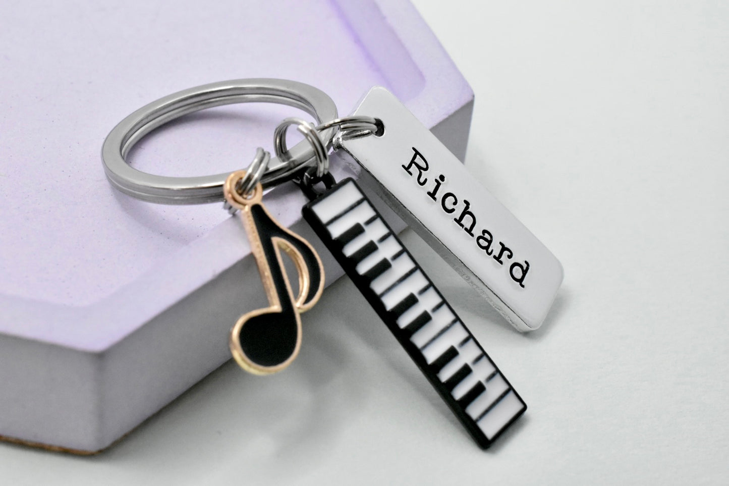 Personalised Music Keyring • Piano & Note Charms • Custom Name Gift • Music Lover Keychain • Stocking Filler