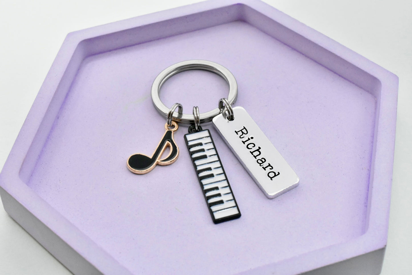 Personalised Music Keyring • Piano & Note Charms • Custom Name Gift • Music Lover Keychain • Stocking Filler