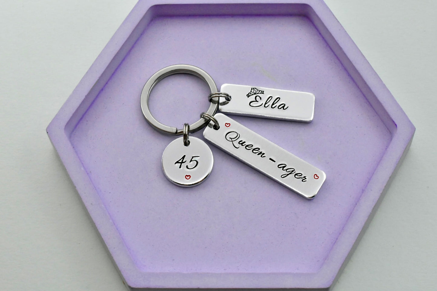 Personalised Birthday Keyring for Women • Queen-ager Gift • Custom Name & Age • Handmade in UK • Middle-Age Birthday Idea