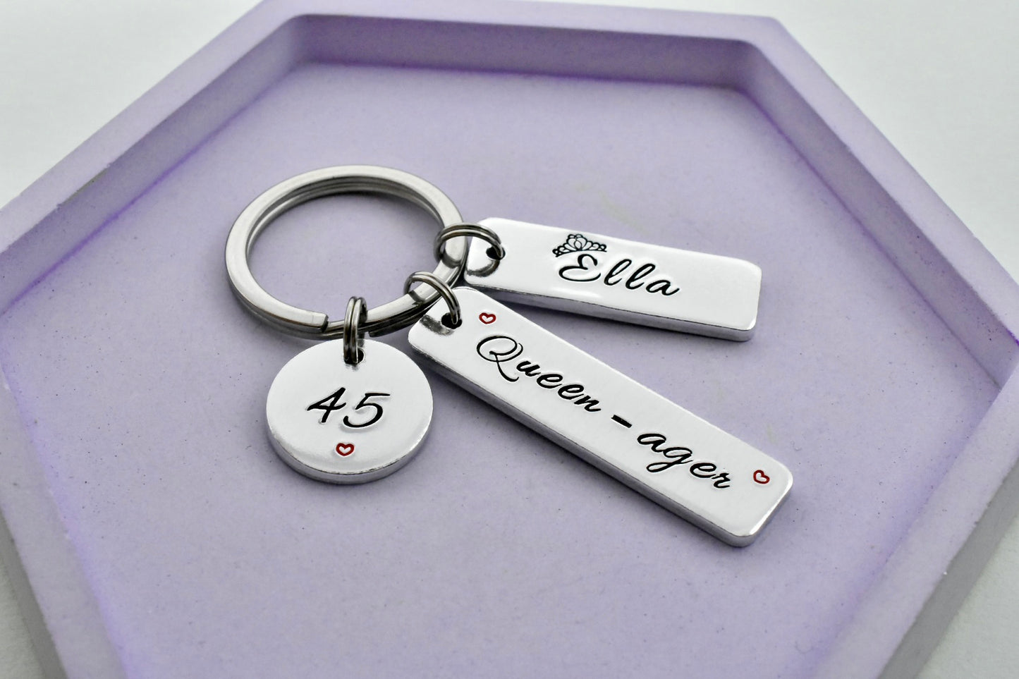 Personalised Birthday Keyring for Women • Queen-ager Gift • Custom Name & Age • Handmade in UK • Middle-Age Birthday Idea