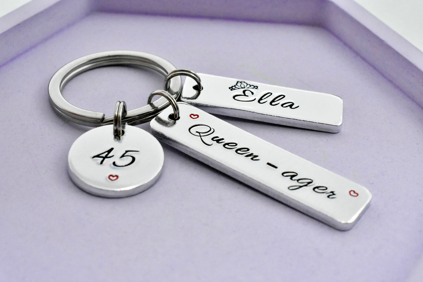 Personalised Birthday Keyring for Women • Queen-ager Gift • Custom Name & Age • Handmade in UK • Middle-Age Birthday Idea