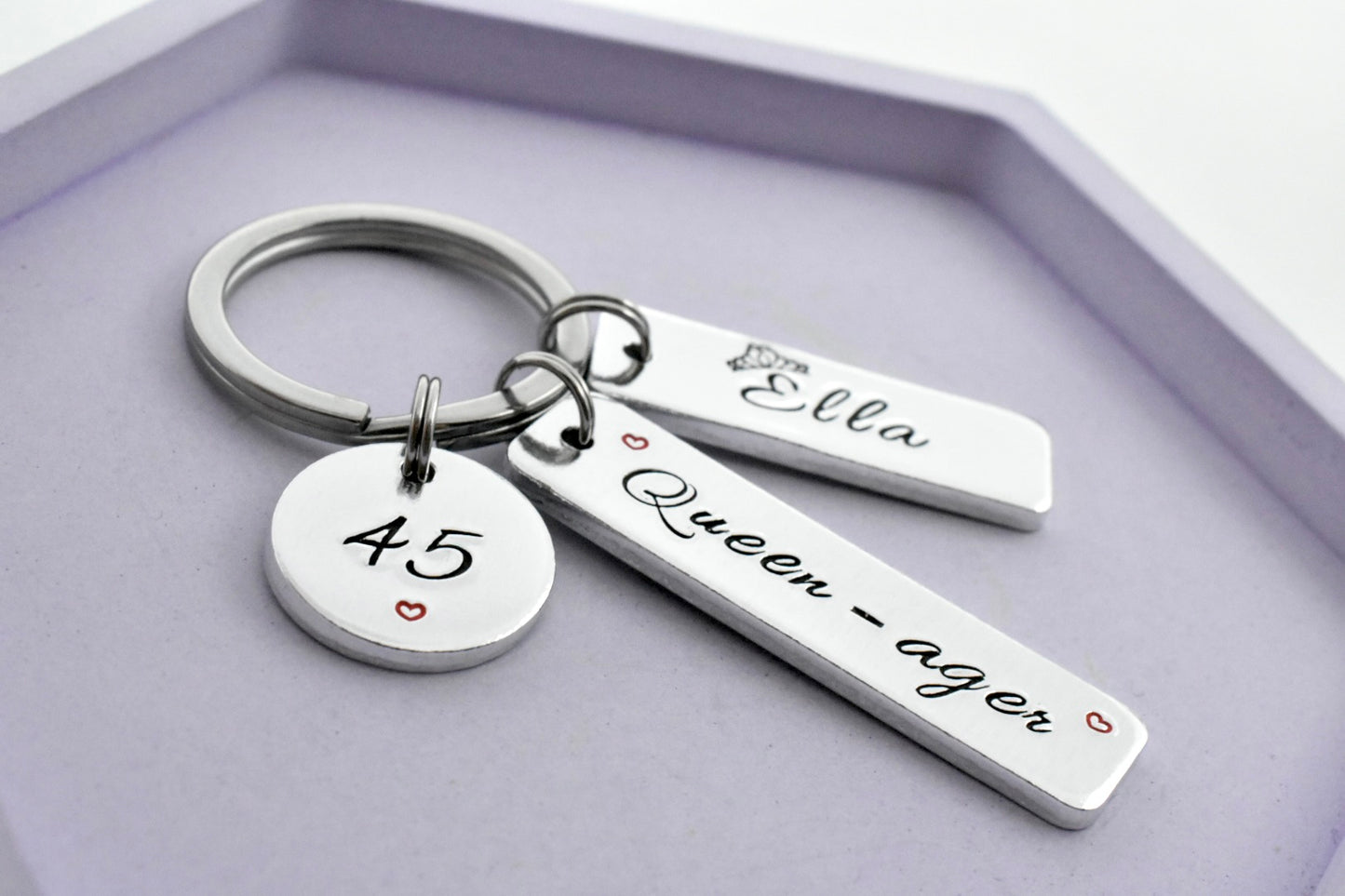 Personalised Birthday Keyring for Women • Queen-ager Gift • Custom Name & Age • Handmade in UK • Middle-Age Birthday Idea